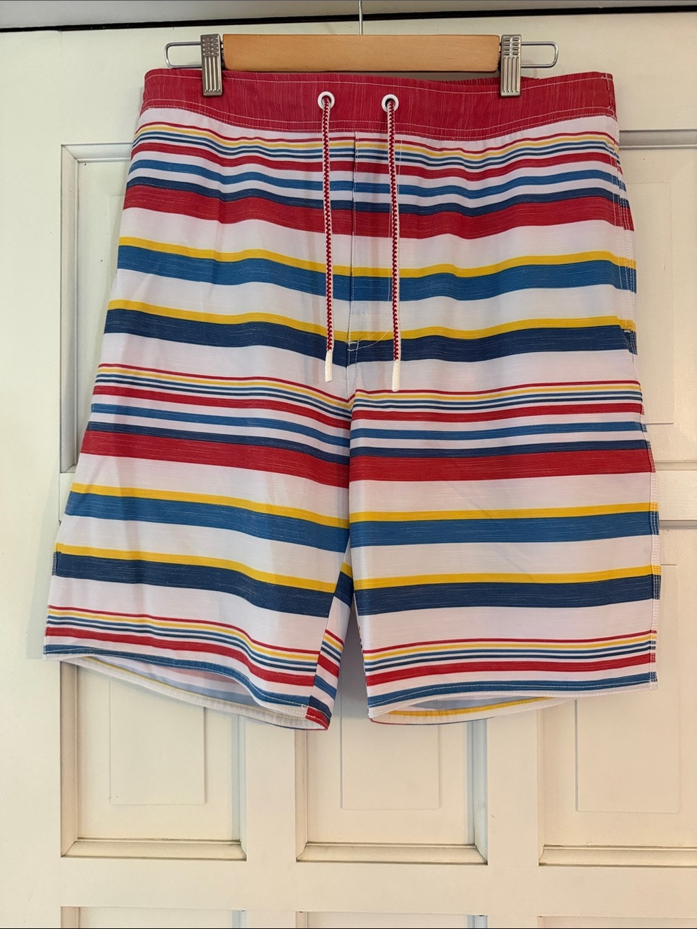 johnnie-O Multicolor Striped Men's Swim Trunks — Red, Blue & Yellow
